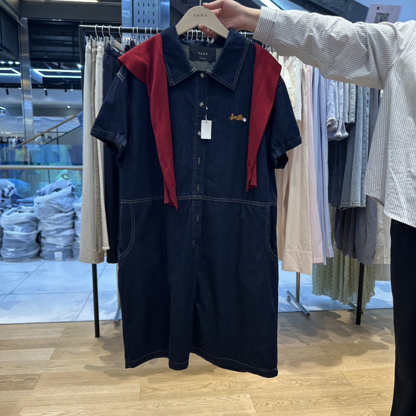 TARA韓國代購㊣女士新品人氣熱賣真品25春夏休閑連衣裙披肩TARA連衣裙