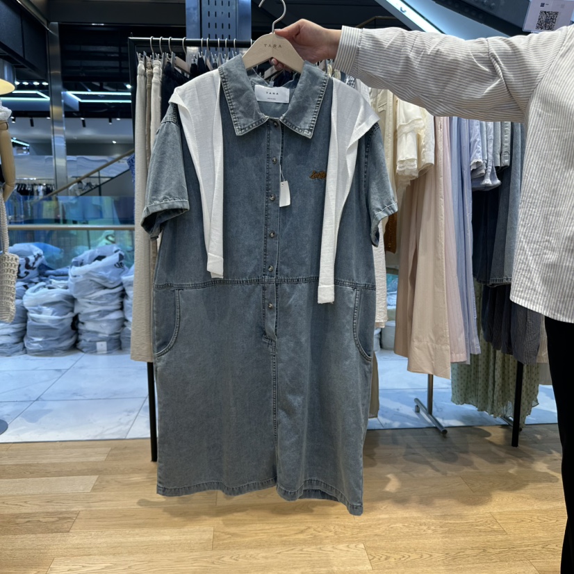 TARA韓國代購㊣女士新品人氣熱賣真品25春夏休閑連衣裙披肩TARA連衣裙圖色2