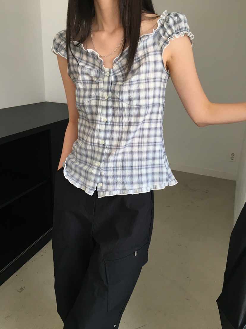 MONDAYMORING東大門㊣實拍女士新品時尚襯衫蕾絲衫格紋羅紋MONDAYMORING襯衫/蕾絲衫