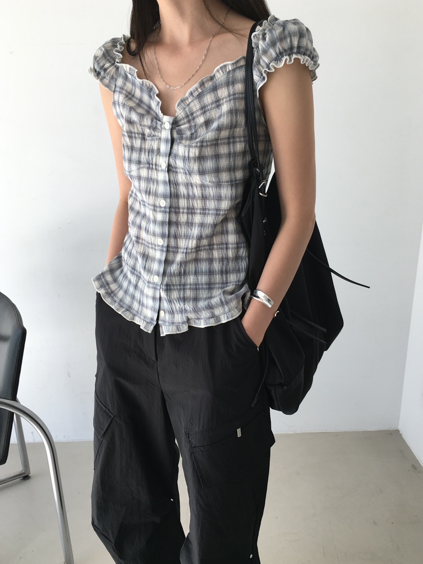 MONDAYMORING東大門㊣實拍女士新品時尚襯衫蕾絲衫格紋羅紋MONDAYMORING襯衫/蕾絲衫