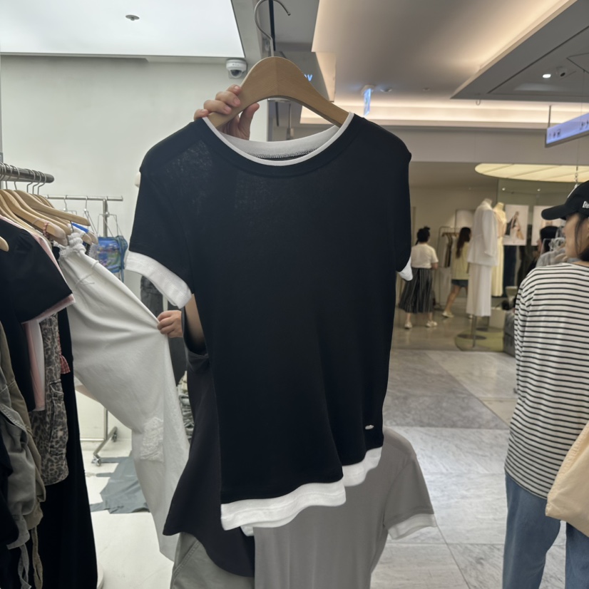 CHAV韓國代購㊣女裝新款熱賣25春夏真品時尚休閑職業T恤假兩件CHAVT恤圖色3