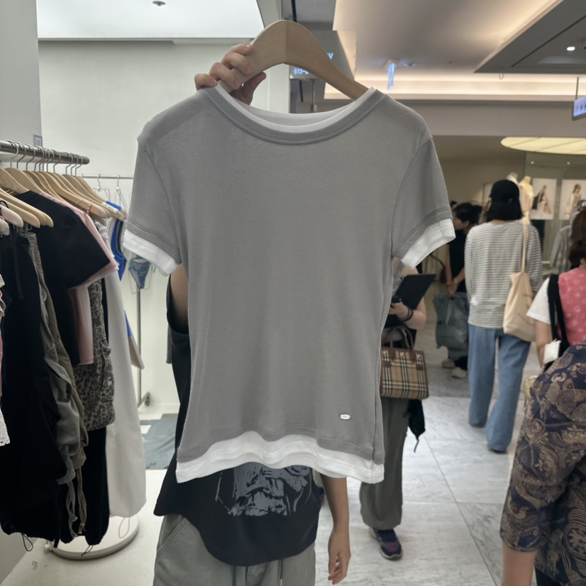CHAV韓國代購㊣女裝新款熱賣25春夏真品時尚休閑職業T恤假兩件CHAVT恤圖色4