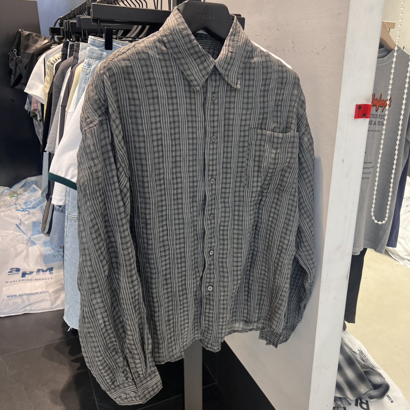 OASIS韓國直郵㊣女裝新品25春夏熱賣襯衫蕾絲衫男女同款條紋OASIS襯衫/蕾絲衫