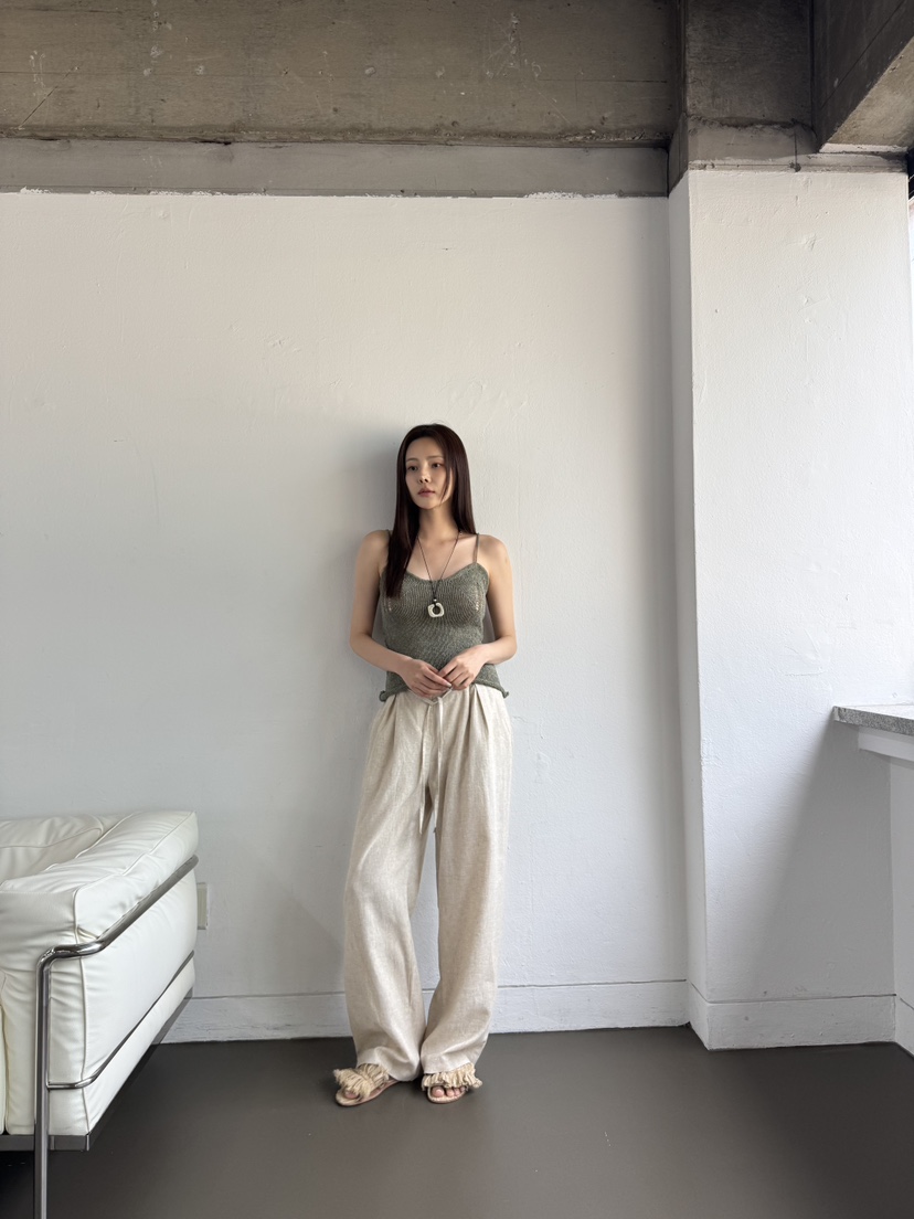 LIMLIMLIM東大門㊣直郵女士新款時尚推薦真品休閑褲含腰繩亞麻LIM LIM LIM休閑褲