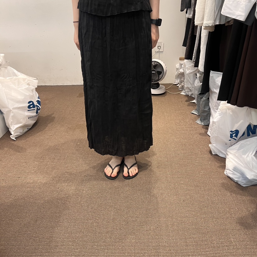OBJECT東大門㊣代購女士新款休閑真品時尚人氣長裙百褶亞麻OBJECT長裙圖色2