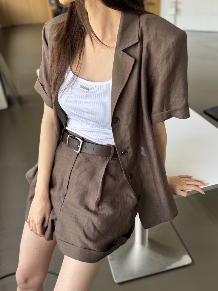 LIMLIMLIM東大門㊣直郵女裝新品休閑時尚熱賣短褲不含腰帶亞麻LIM LIM LIM短褲圖色2