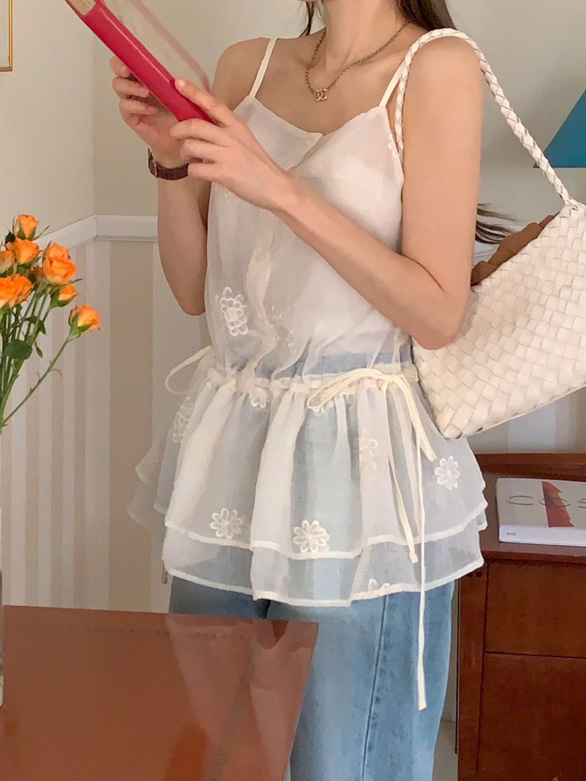 CRONG韓國代購㊣女士新品25春夏熱賣時尚推薦真品吊帶背心刺繡CRONG吊帶/背心