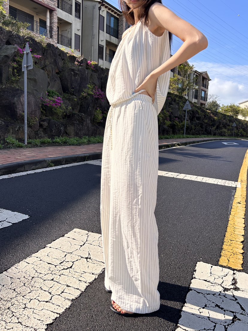 ME MO東大門㊣實拍女士新品休閑推薦時尚人氣25春夏休閑褲條紋ME MO休閑褲圖色2