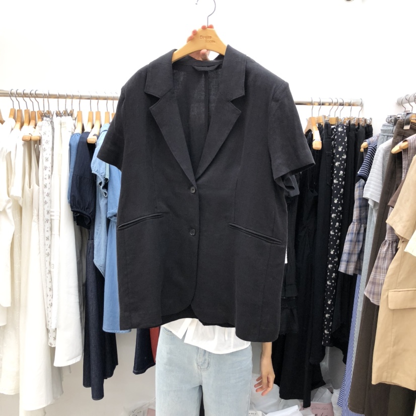 DRESS ROOM東大門㊣代購女士新款人氣職業時尚熱賣夾克亞麻DRESS ROOM夾克圖色2