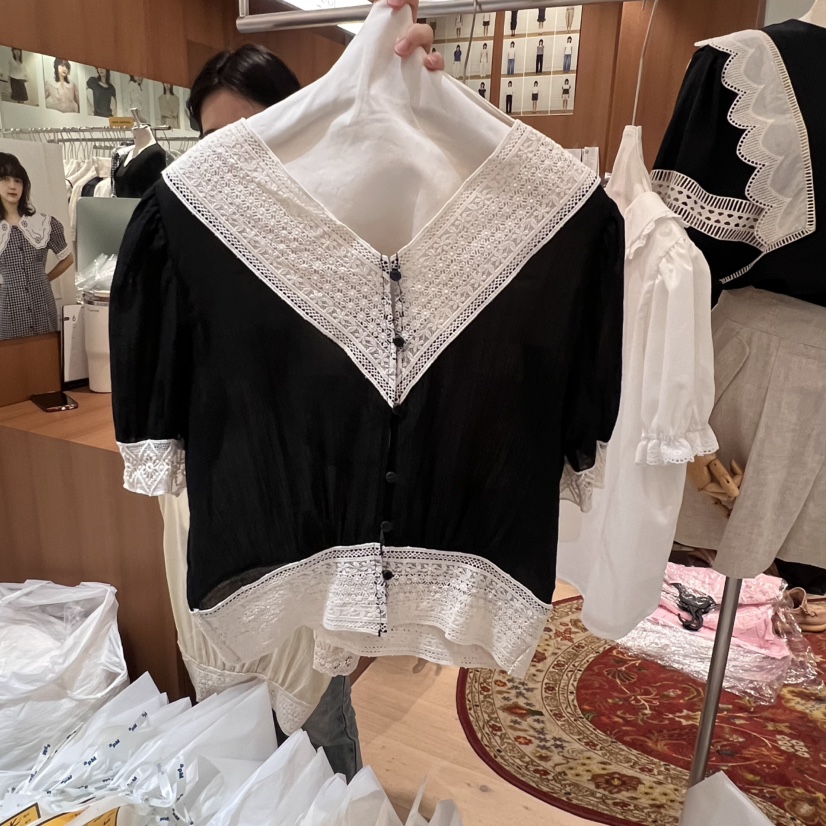 OGI韓國代購㊣女士新款休閑熱賣真品25春夏時尚推薦襯衫蕾絲衫FLat OGI襯衫/蕾絲衫