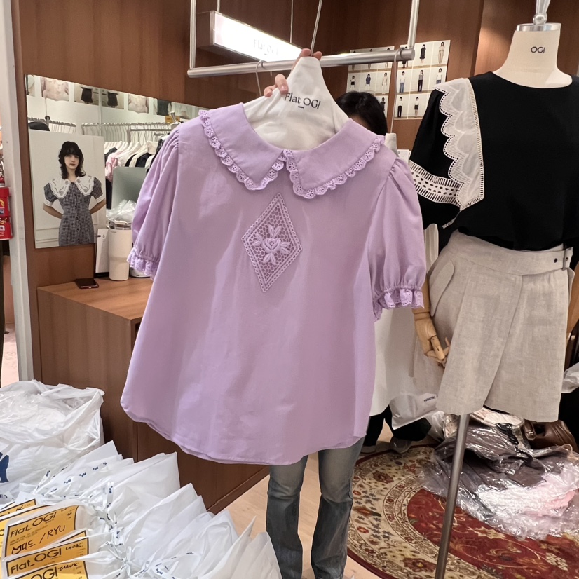OGI韓國代購㊣女士新品休閑25春夏人氣職業時尚熱賣襯衫蕾絲衫FLat OGI襯衫/蕾絲衫圖色2