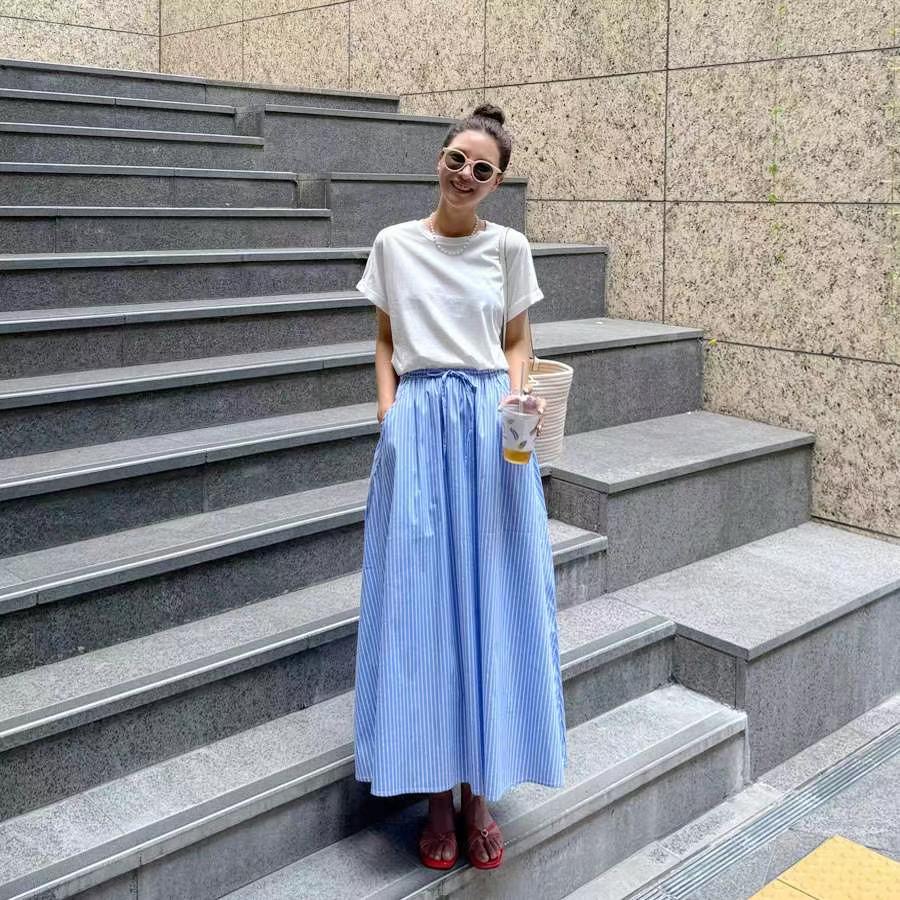 COTTON MARKET韓國代購㊣女士新款時尚人氣25春夏休閑長裙COTTON MARKET長裙