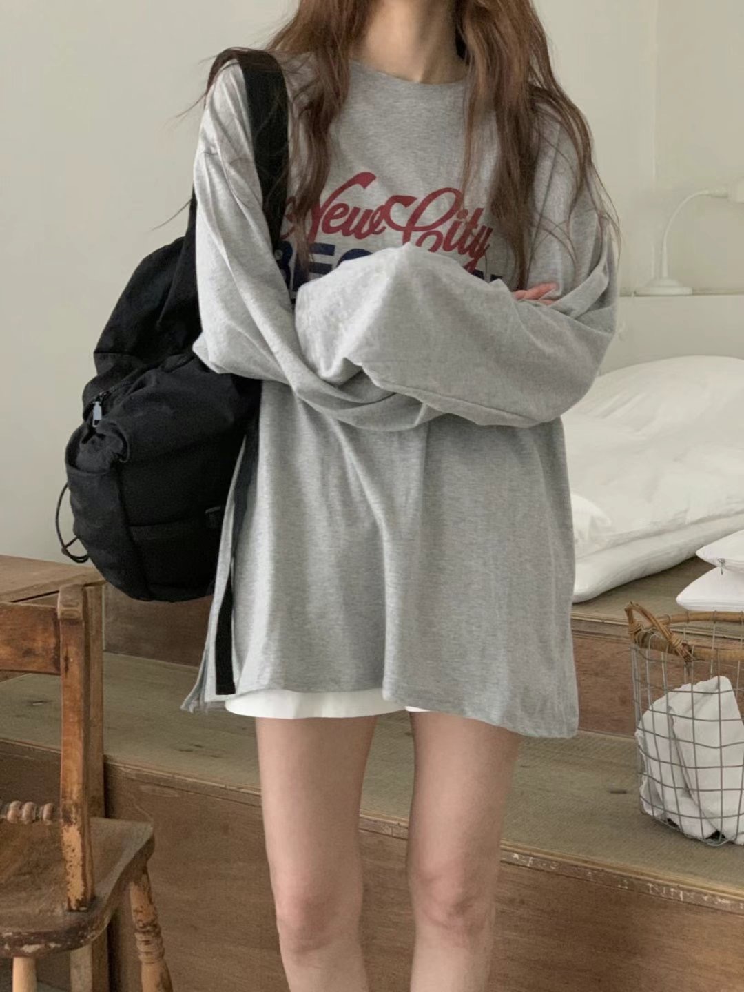 FIVE韓國直郵㊣女士新品休閑推薦25春夏職業熱賣時尚長袖T恤FIVE長袖T恤