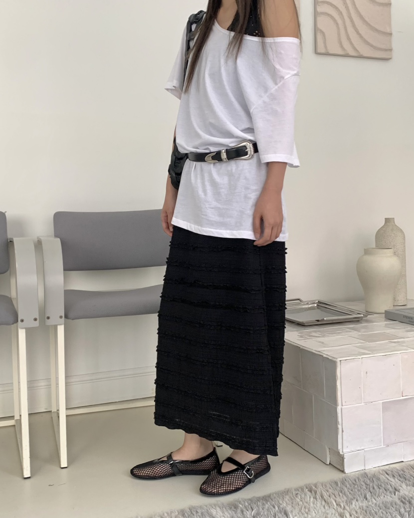 PEBBLE韓國直郵㊣女裝新款真品推薦人氣熱賣25春夏職業長裙PEBBLE/LAYER長裙