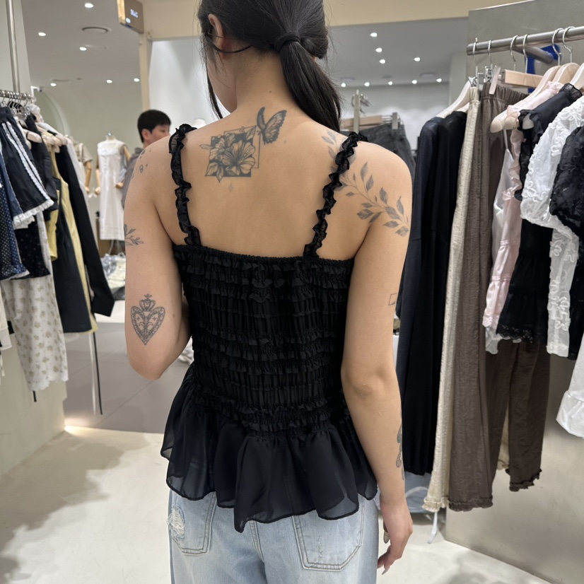 BENE東大門㊣實拍女士新品職業推薦時尚真品25春夏吊帶背心褶皺BENE吊帶/背心