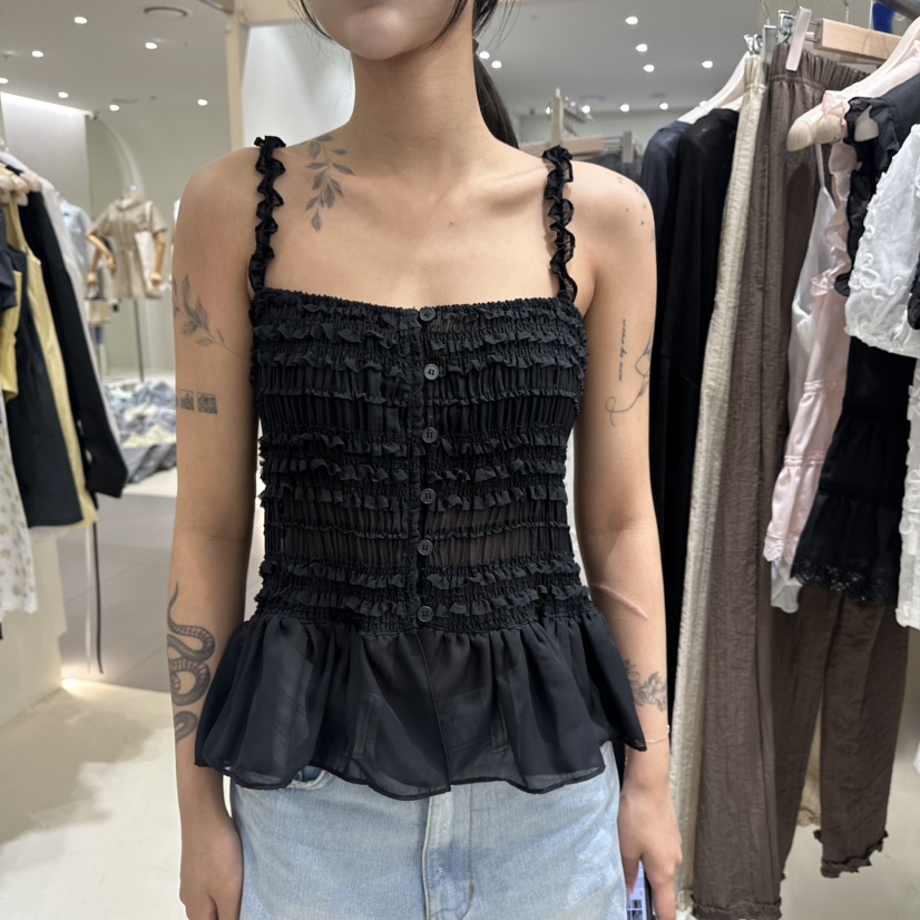 BENE東大門㊣實拍女士新品職業推薦時尚真品25春夏吊帶背心褶皺BENE吊帶/背心圖色2