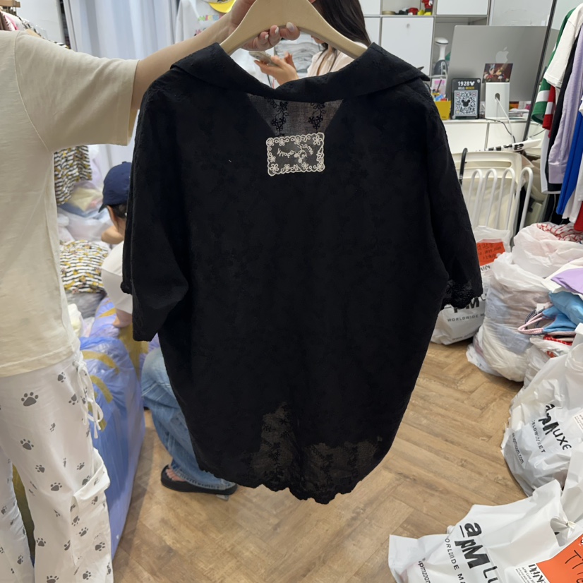 DE LINE東大門㊣實拍女士新款人氣休閑25春夏襯衫蕾絲衫蕾絲DE LINE襯衫/蕾絲衫