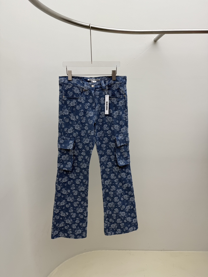 SEOLO東大門㊣代購女裝新品熱賣時尚推薦休閑職業牛仔褲花朵Seolo seoul牛仔褲