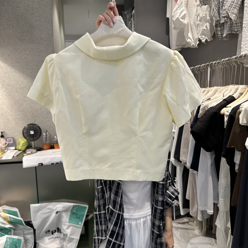 AMOEBA東大門㊣代購女裝新款休閑熱賣25春夏襯衫蕾絲衫紐扣AMOEBA襯衫/蕾絲衫