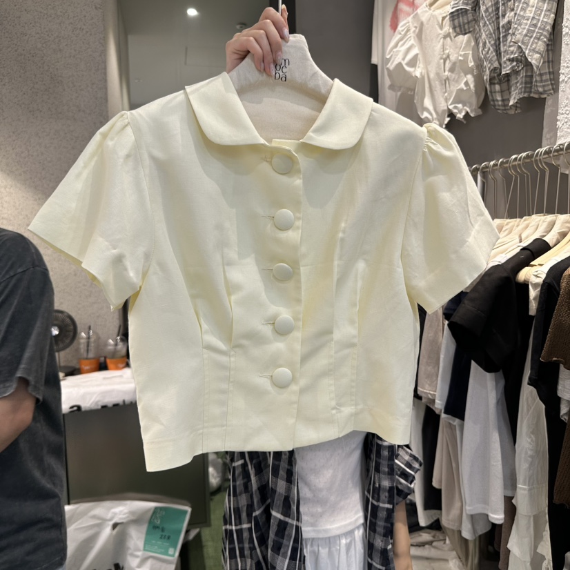 AMOEBA東大門㊣代購女裝新款休閑熱賣25春夏襯衫蕾絲衫紐扣AMOEBA襯衫/蕾絲衫