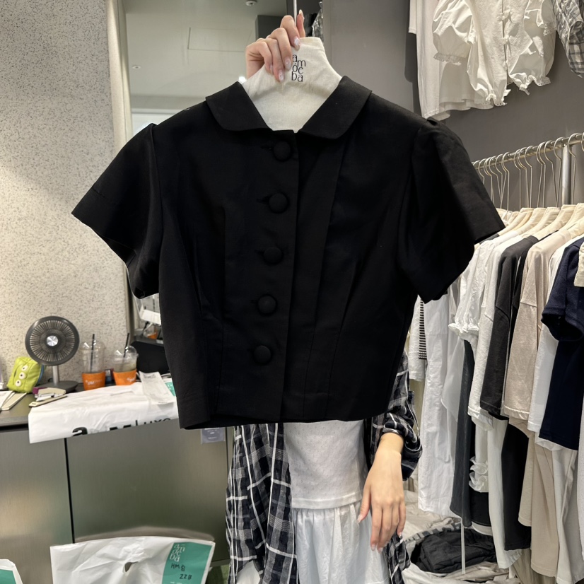 AMOEBA東大門㊣代購女裝新款休閑熱賣25春夏襯衫蕾絲衫紐扣AMOEBA襯衫/蕾絲衫圖色2