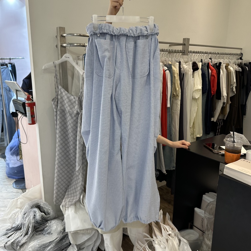 CREAM VILLA東大門㊣代購女士新品熱賣休閑褲條紋CREAMVILLA休閑褲