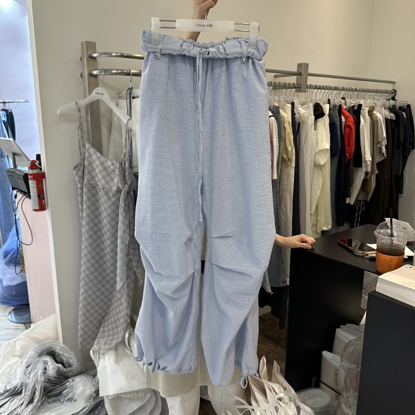 CREAM VILLA東大門㊣代購女士新品熱賣休閑褲條紋CREAMVILLA休閑褲圖色2