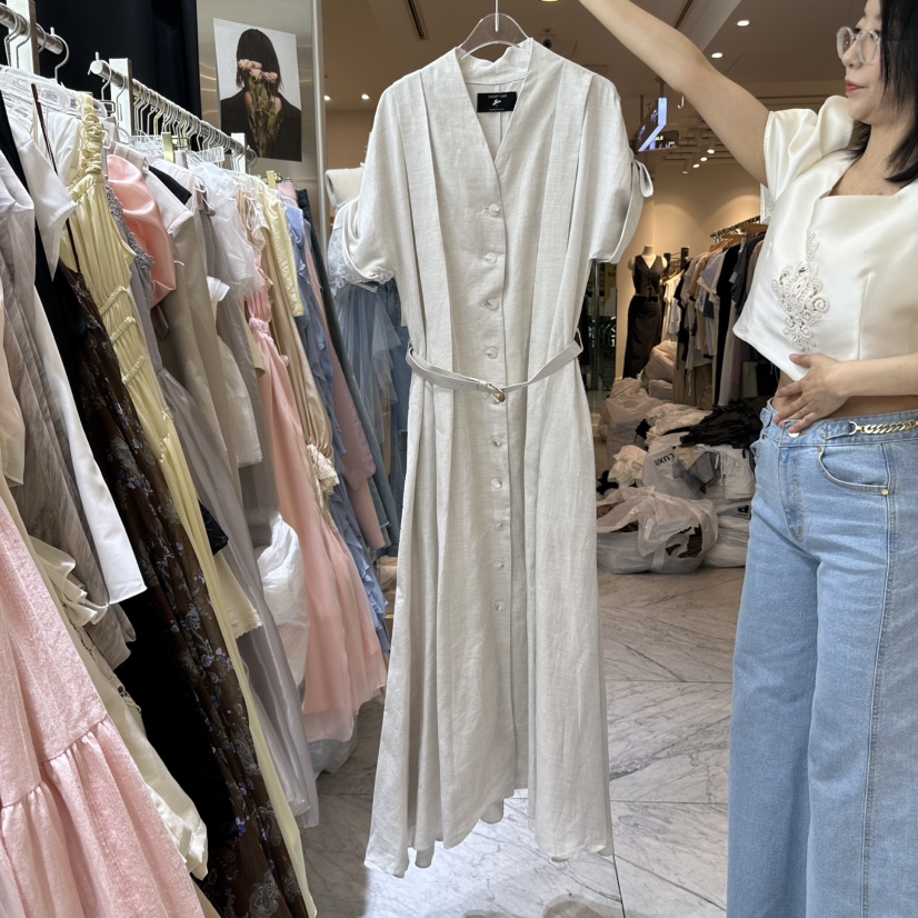 CHEAP-CHIC韓國代購㊣女士新款真品休閑連衣裙含腰帶套裝亞麻CHEAP-CHIC/CHARLES THE SECOND連衣裙