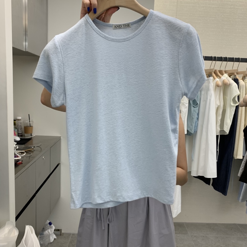 AND THE韓國直郵㊣女士新款熱賣25春夏人氣真品推薦T恤亞麻AND THET恤圖色2