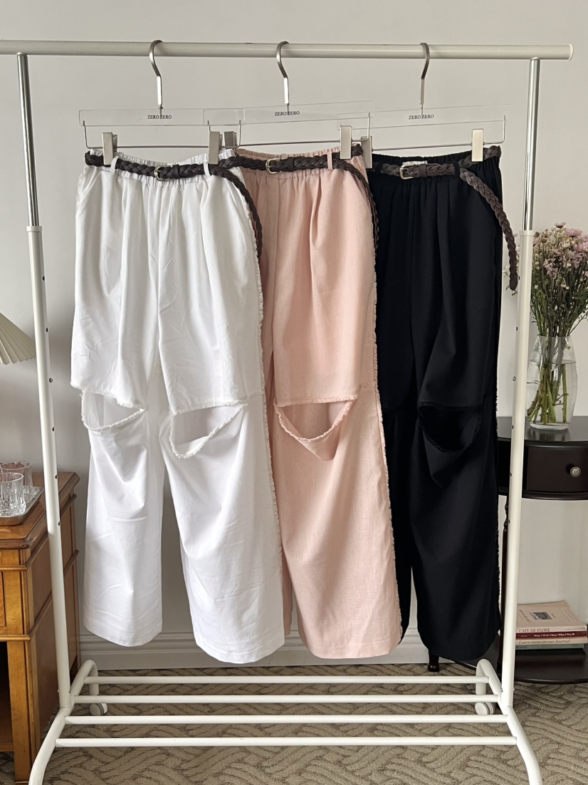 ZEROZERO東大門㊣實拍女士新品熱賣推薦休閑褲流蘇腰帶亞麻ZEROZERO休閑褲