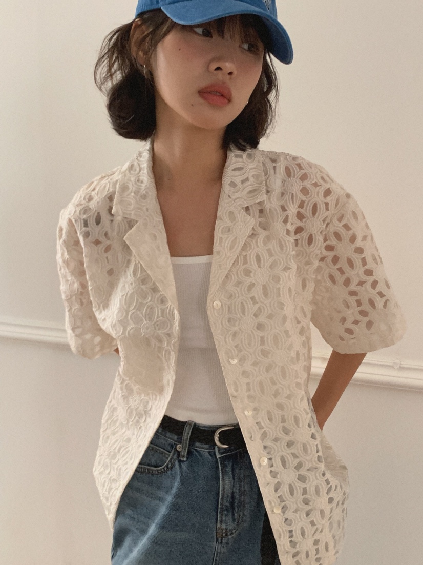 SLAT東大門㊣直郵女士新款休閑真品25春夏時尚職業襯衫蕾絲衫SLAT襯衫/蕾絲衫
