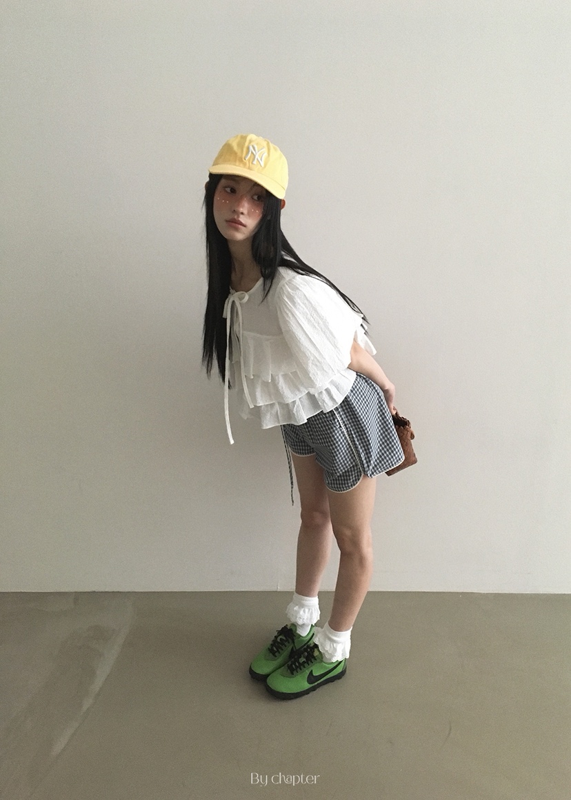 BY CHAPTER韓國直郵㊣女裝新款時尚人氣休閑襯衫蕾絲衫荷葉邊Chapter襯衫/蕾絲衫
