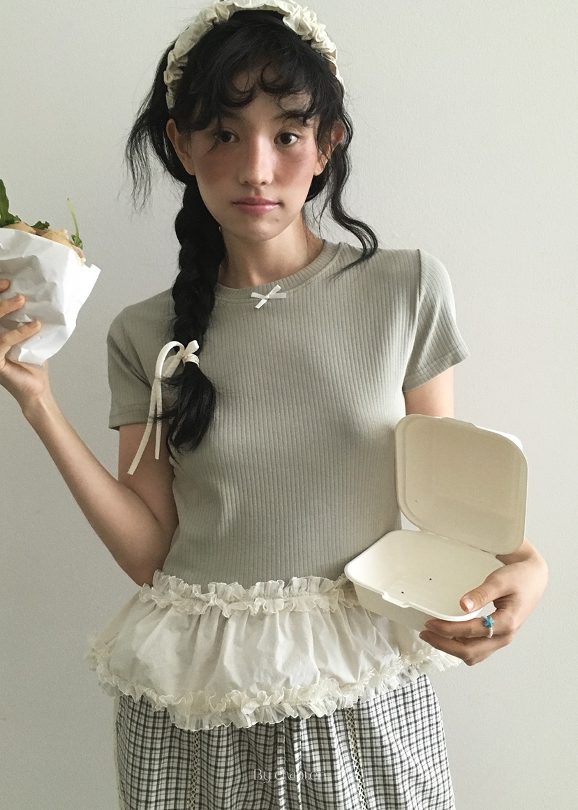 BY CHAPTER東大門㊣實拍女裝新款真品休閑熱賣職業T恤荷葉邊ChapterT恤