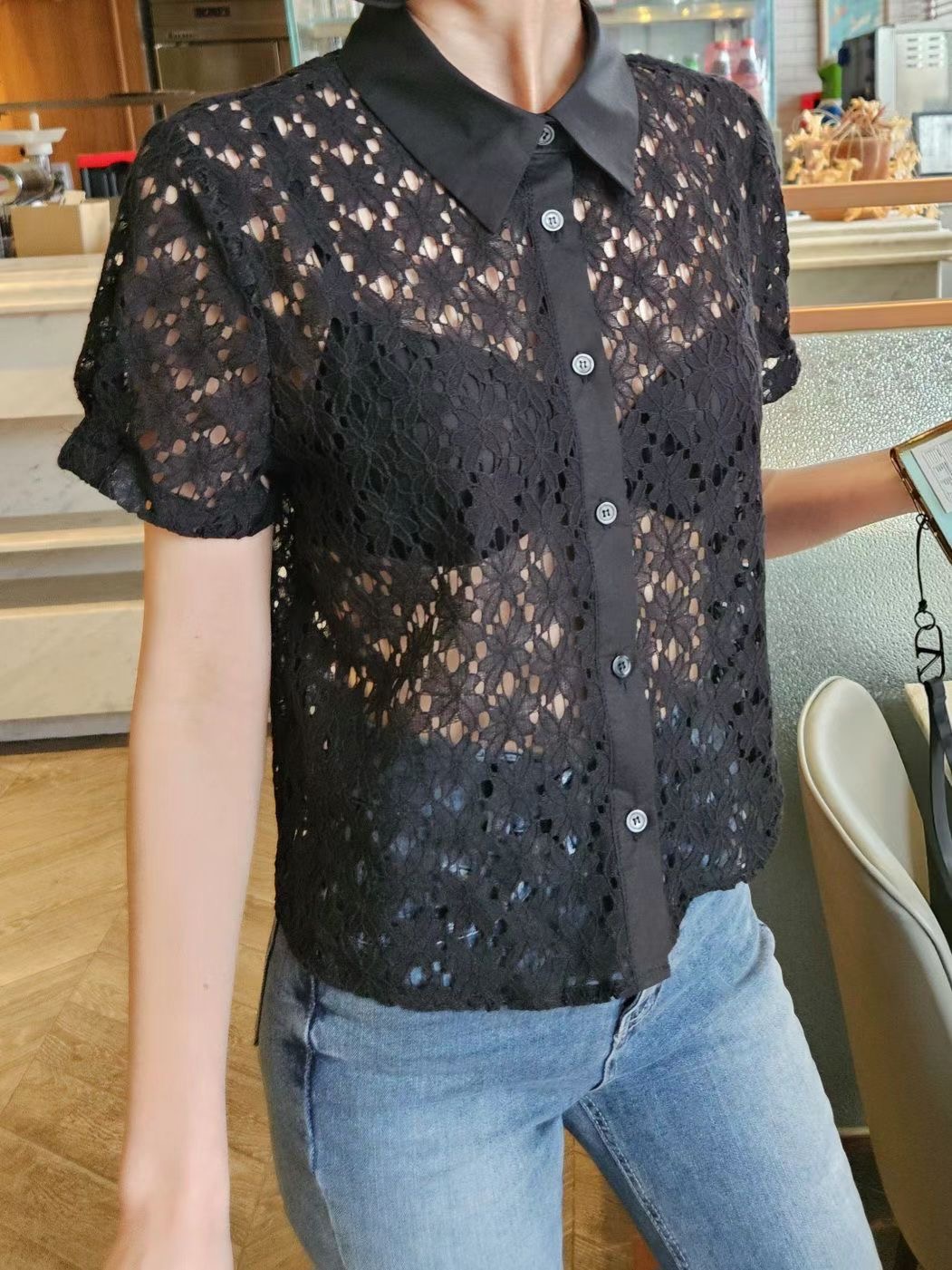 MARID東大門㊣直郵女士新款時尚人氣職業休閑襯衫蕾絲衫花朵MARID襯衫/蕾絲衫