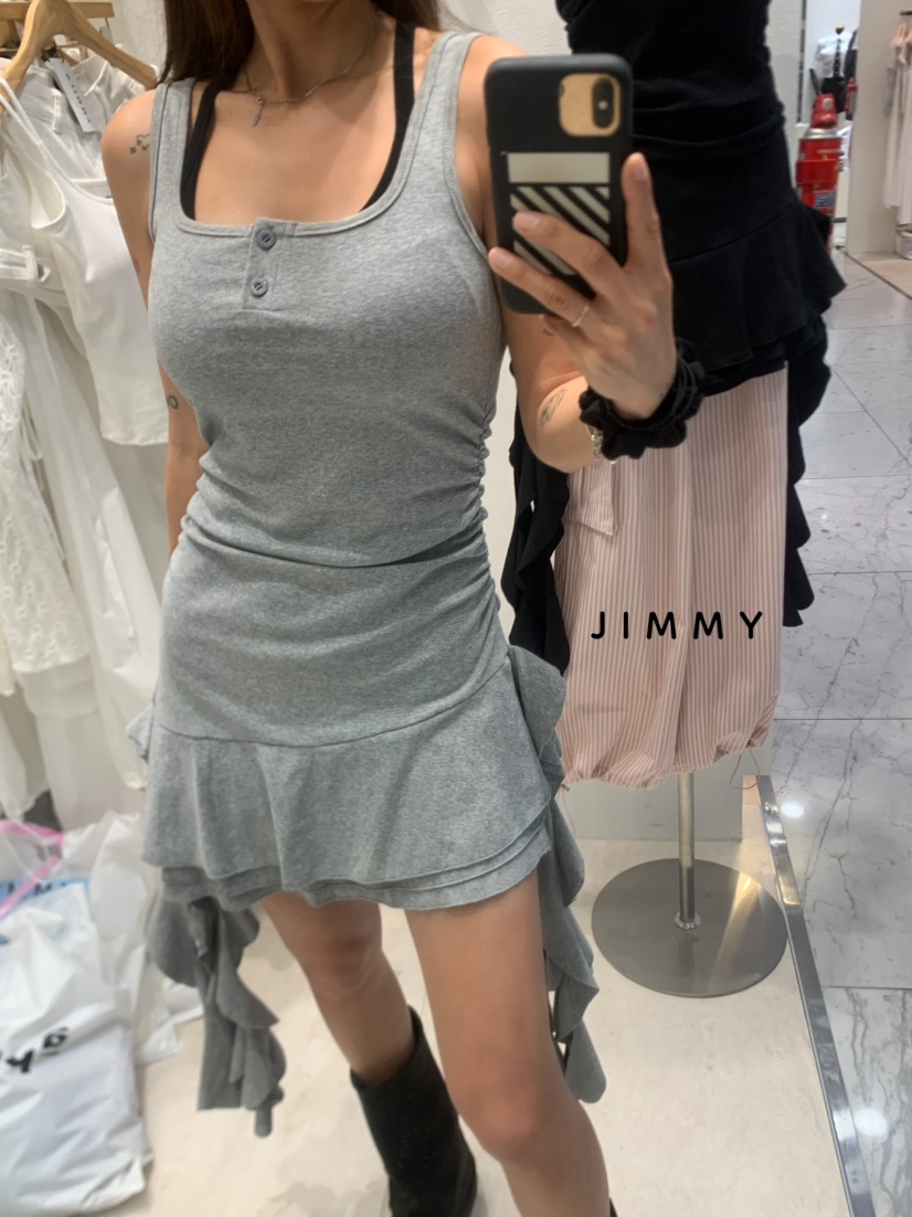 JIMMY東大門㊣代購女裝新品真品25春夏休閑職業連衣裙荷葉邊JIMMY/REMAKE連衣裙