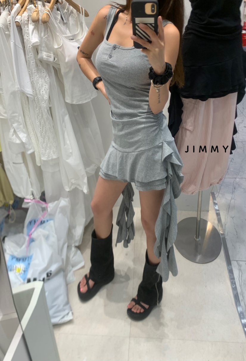 JIMMY東大門㊣代購女裝新品真品25春夏休閑職業連衣裙荷葉邊JIMMY/REMAKE連衣裙