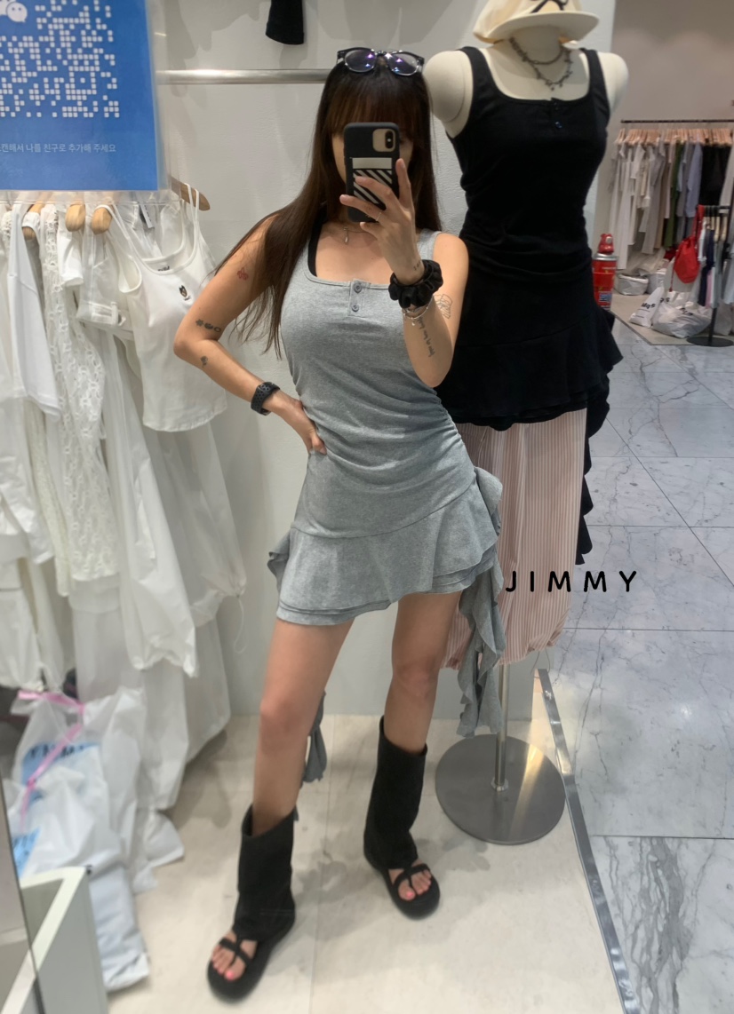 JIMMY東大門㊣代購女裝新品真品25春夏休閑職業連衣裙荷葉邊JIMMY/REMAKE連衣裙