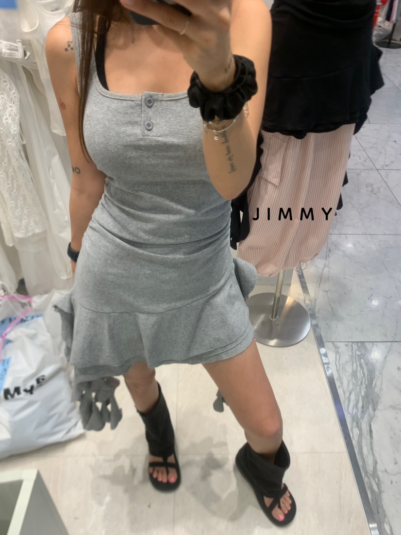 JIMMY東大門㊣代購女裝新品真品25春夏休閑職業連衣裙荷葉邊JIMMY/REMAKE連衣裙