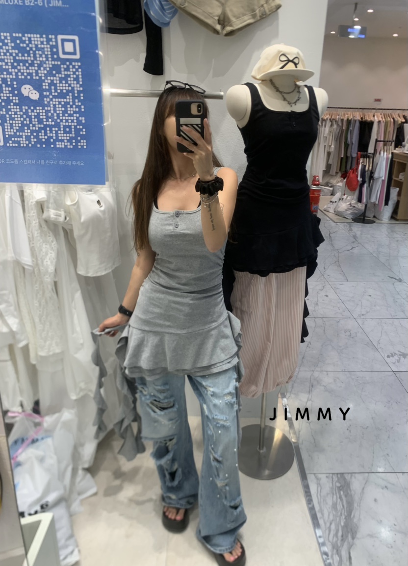 JIMMY東大門㊣代購女裝新品真品25春夏休閑職業連衣裙荷葉邊JIMMY/REMAKE連衣裙