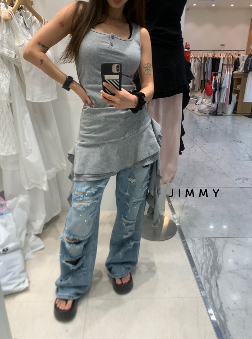 JIMMY東大門㊣代購女裝新品真品25春夏休閑職業連衣裙荷葉邊JIMMY/REMAKE連衣裙