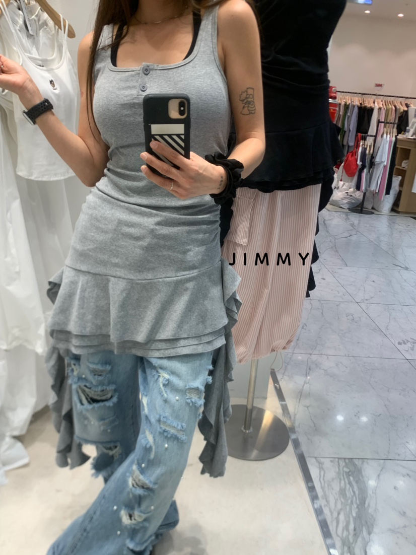 JIMMY東大門㊣代購女裝新品真品25春夏休閑職業連衣裙荷葉邊JIMMY/REMAKE連衣裙