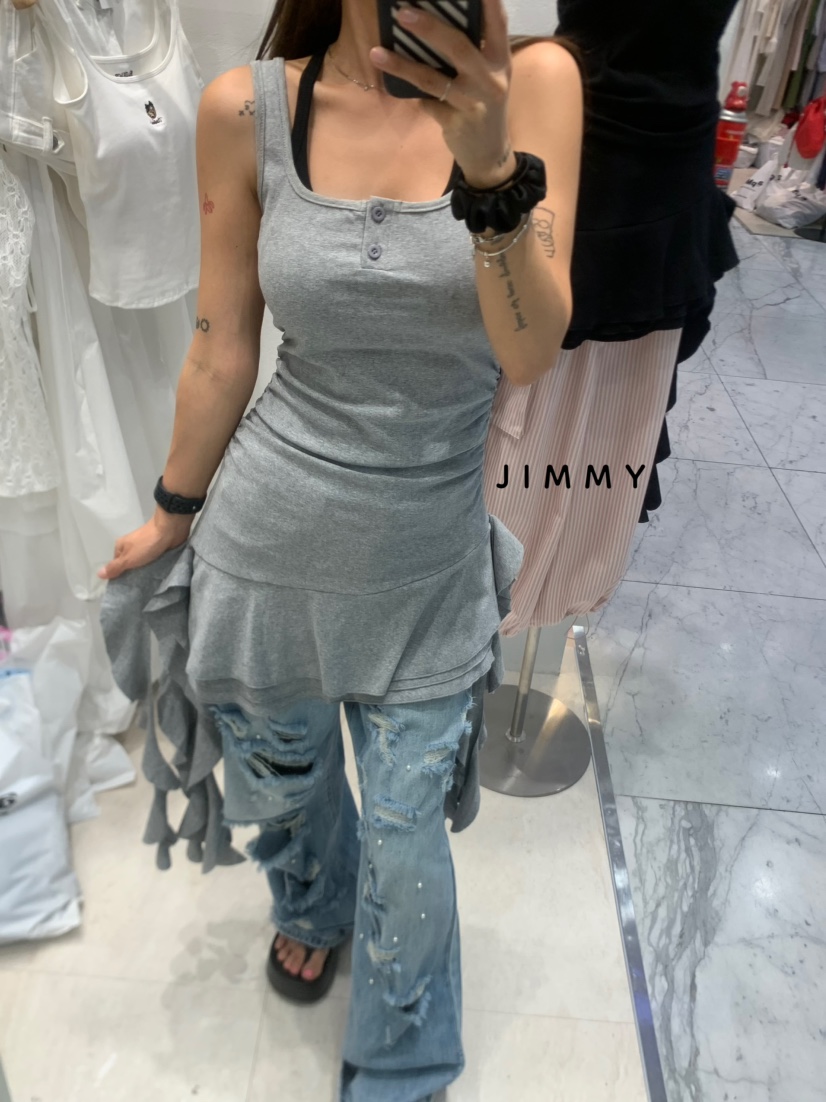 JIMMY東大門㊣代購女裝新品真品25春夏休閑職業連衣裙荷葉邊JIMMY/REMAKE連衣裙
