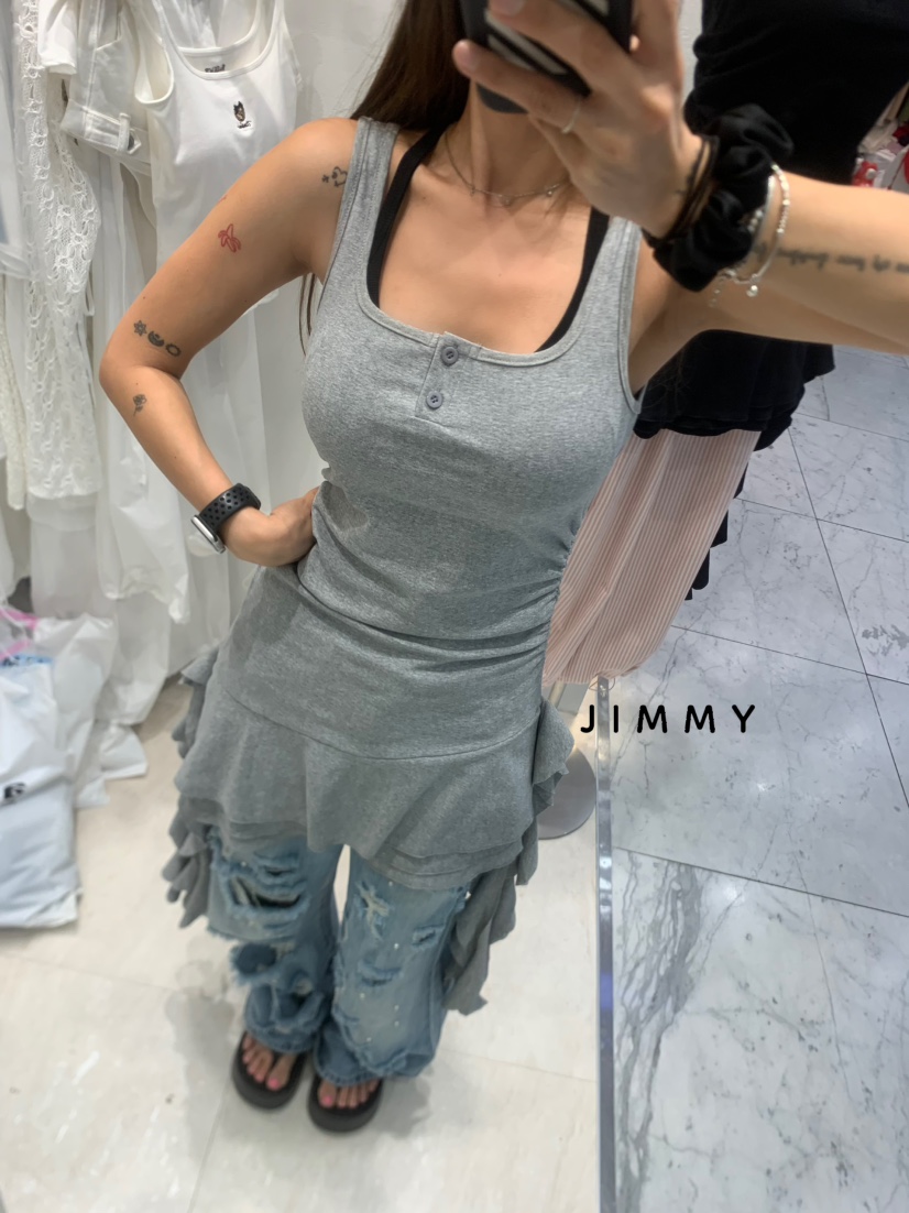 JIMMY東大門㊣代購女裝新品真品25春夏休閑職業連衣裙荷葉邊JIMMY/REMAKE連衣裙