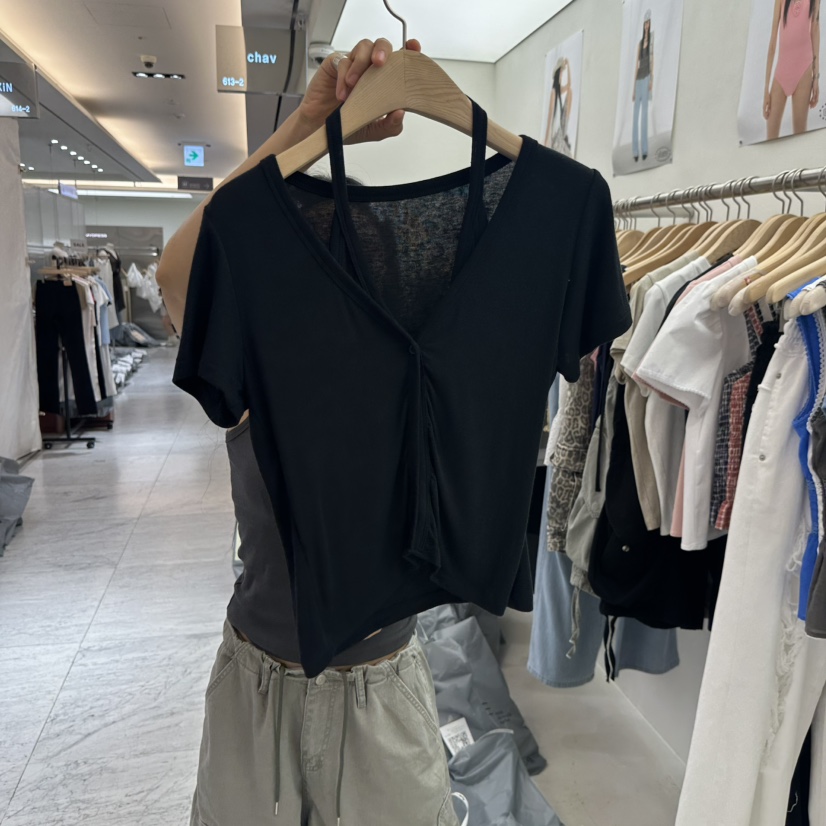CHAV韓國代購㊣女士新品推薦人氣真品25春夏時尚熱賣T恤假兩件CHAVT恤圖色3