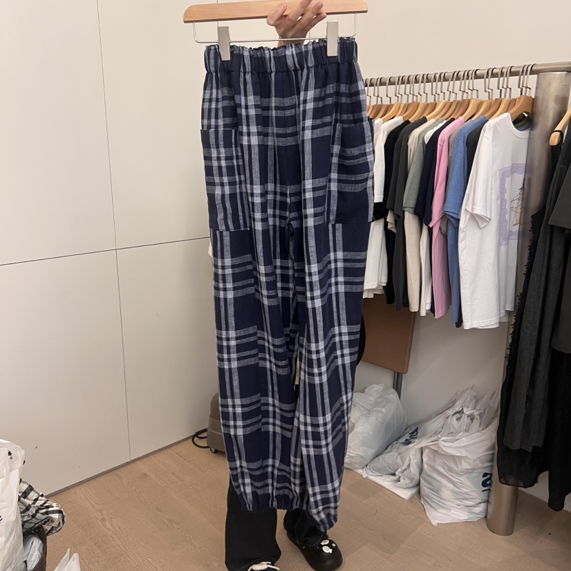 DOHWAJI韓國直郵㊣女士新品推薦休閑人氣時尚休閑褲格紋海軍DOHWAJI休閑褲