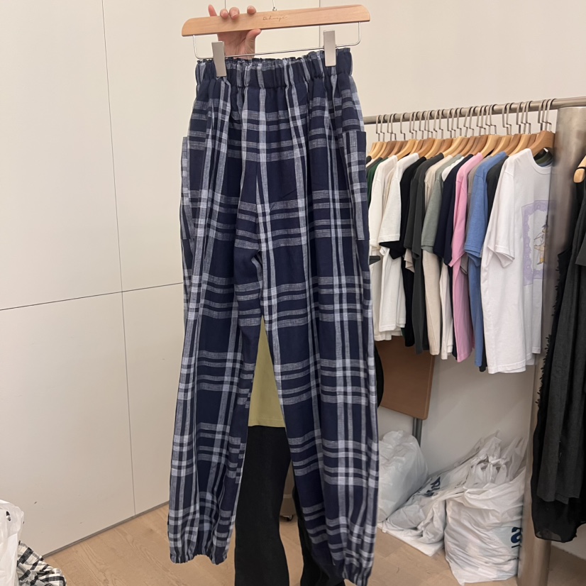 DOHWAJI韓國直郵㊣女士新品推薦休閑人氣時尚休閑褲格紋海軍DOHWAJI休閑褲