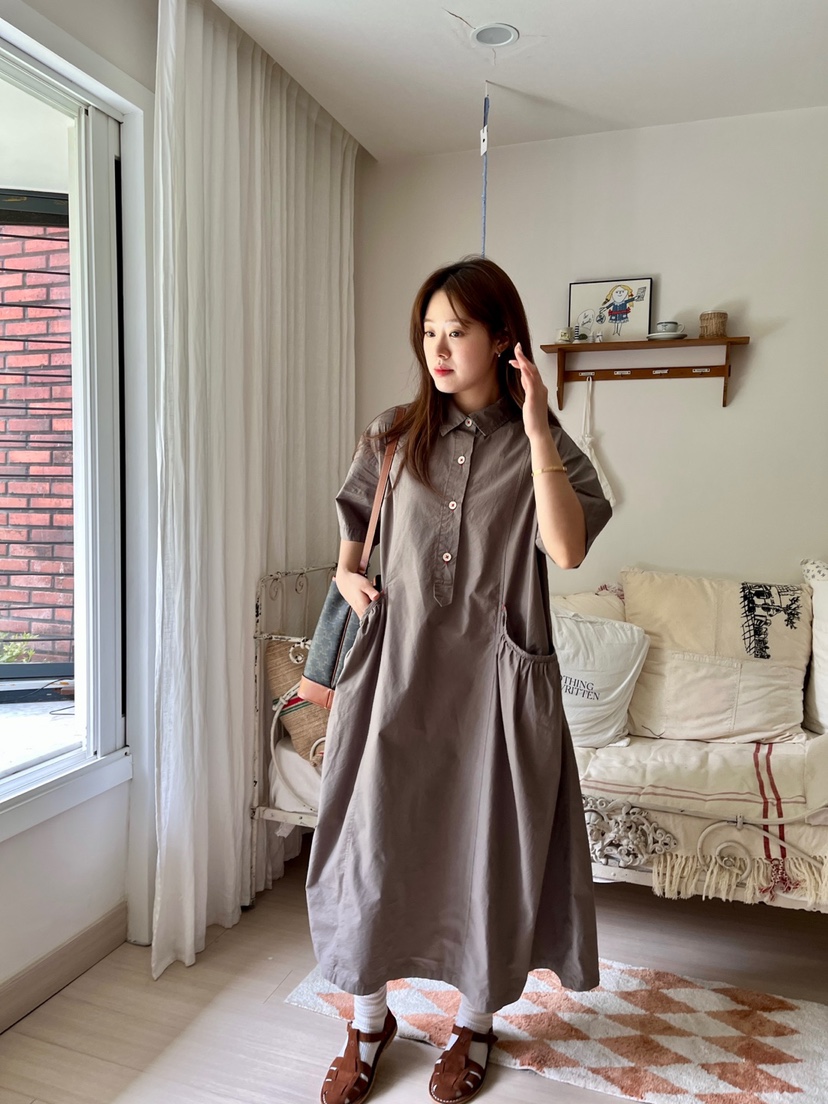 AT NOTE韓國代購㊣女士新款25春夏職業推薦連衣裙口袋棉質AT NOTE連衣裙