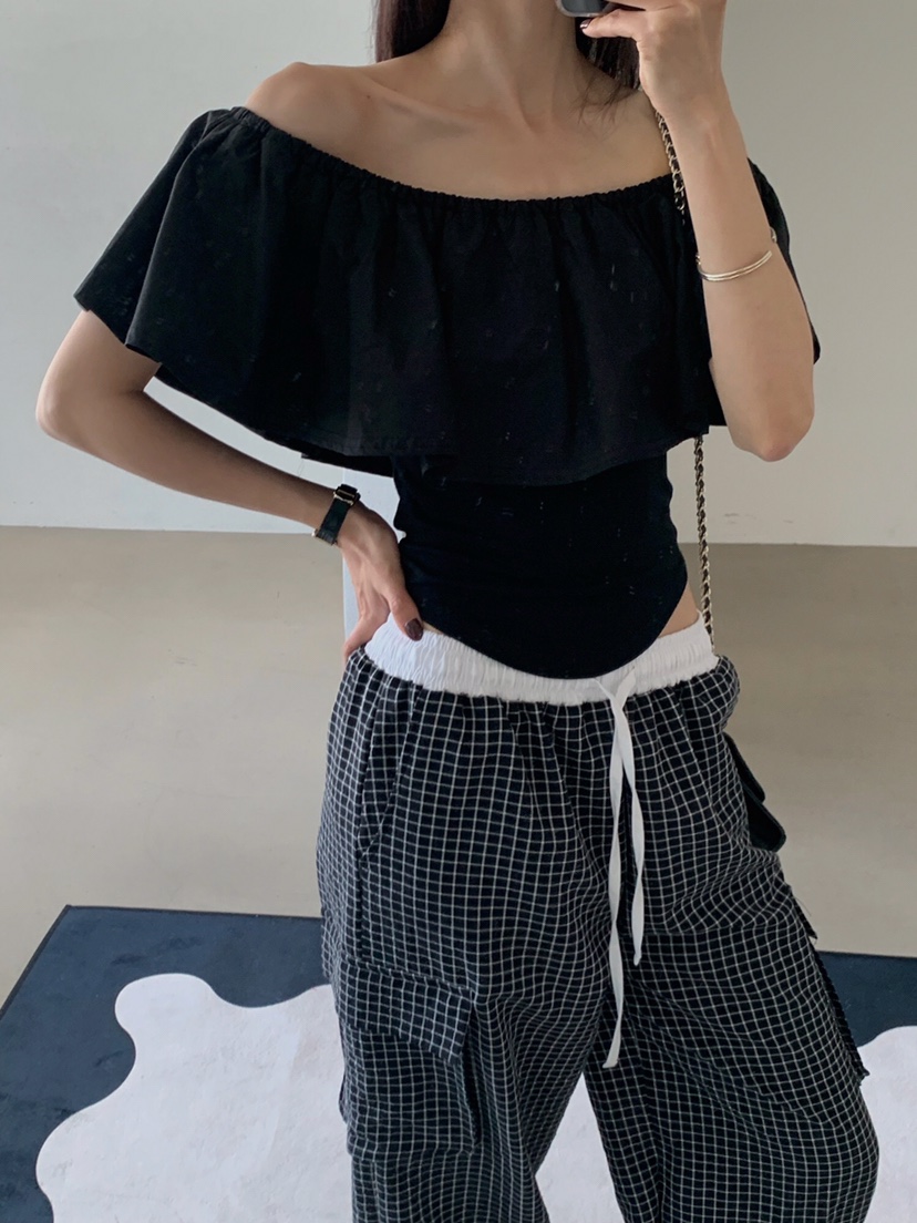 VERANDA東大門㊣直郵女裝新品推薦人氣襯衫蕾絲衫荷葉邊露肩VERANDA襯衫/蕾絲衫