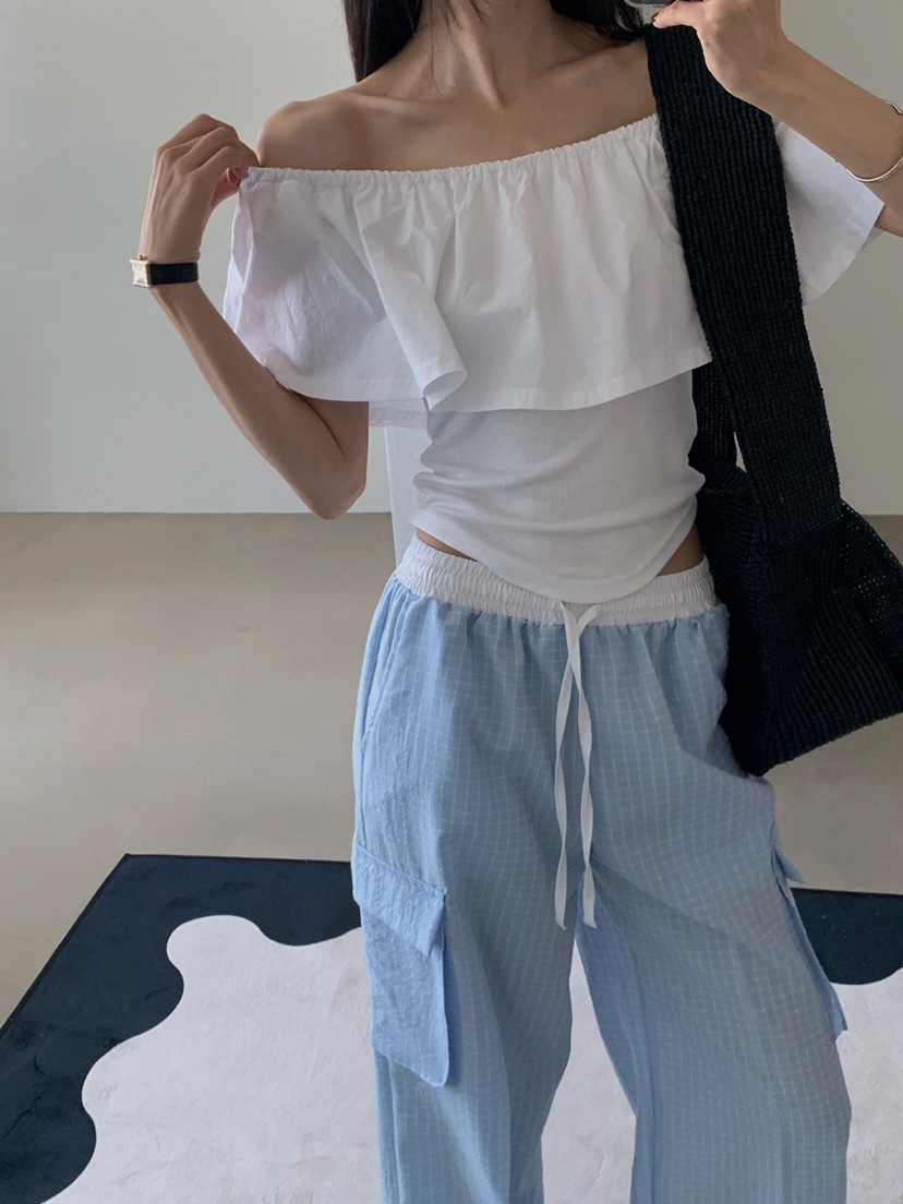 VERANDA東大門㊣直郵女裝新品推薦人氣襯衫蕾絲衫荷葉邊露肩VERANDA襯衫/蕾絲衫