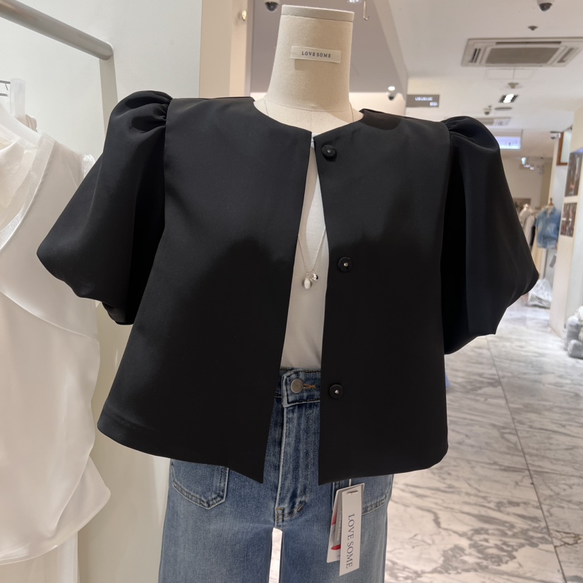 LOVE SOME東大門㊣代購女士新品休閑推薦真品夾克泡泡袖緞面LOVE SOME夾克圖色2